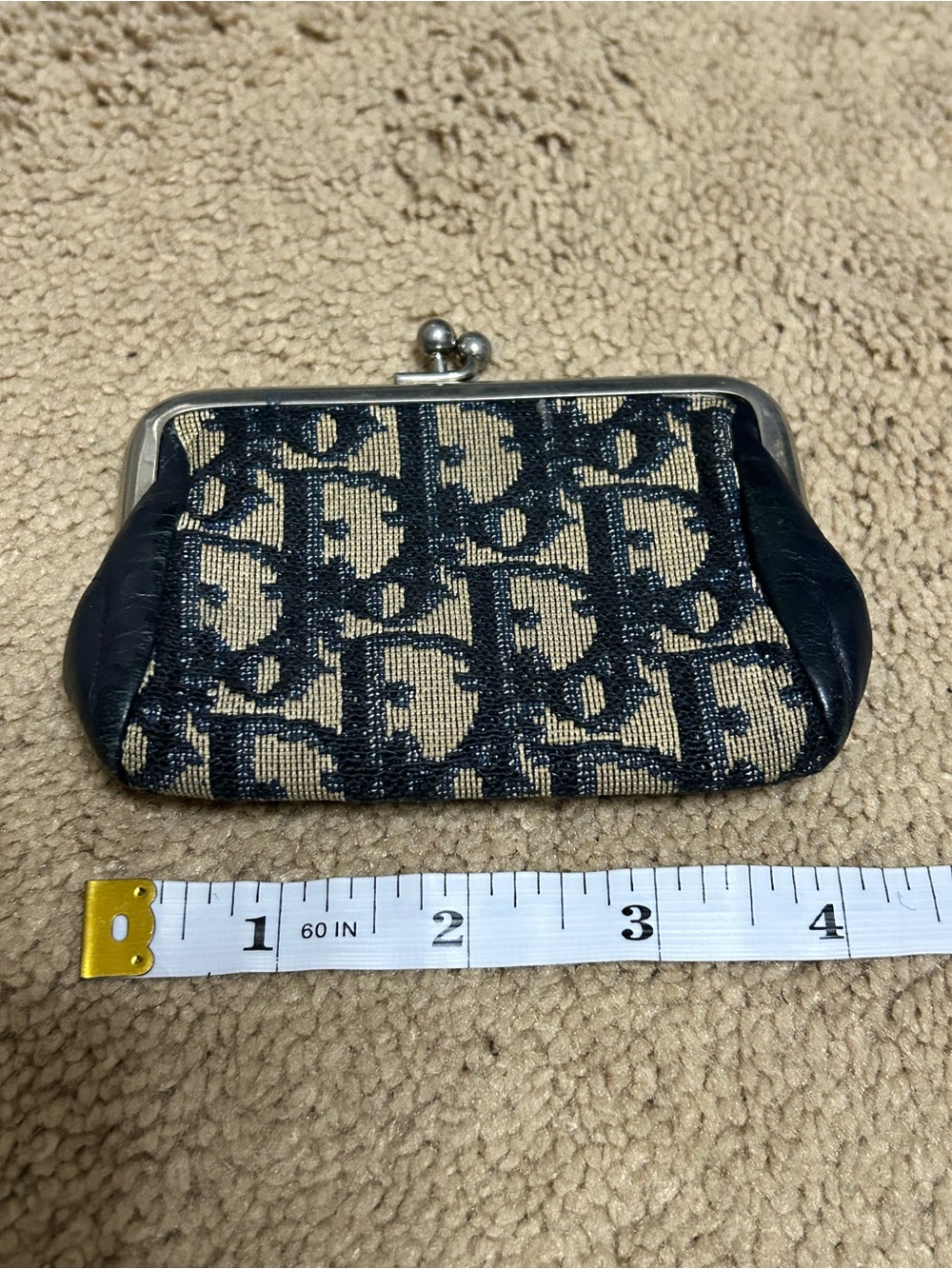 Vintage Christian Dior Trotter Navy and Beige Kiss-Lock Coin Purse - Picture 3 of 7